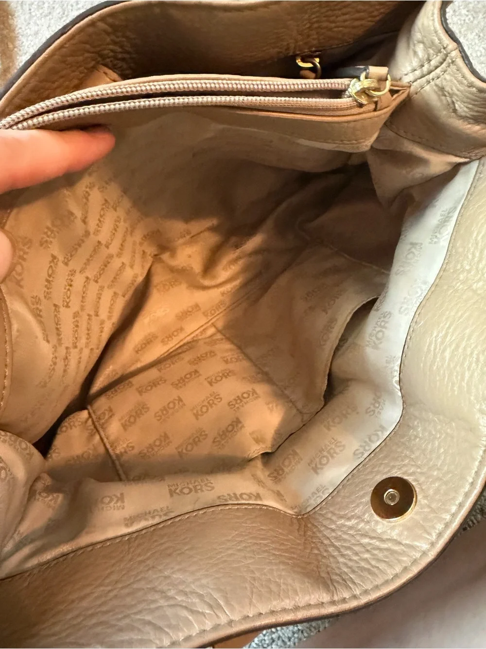 Michael Kors Taupe Pebbled Leather Satchel with Gold Hardware